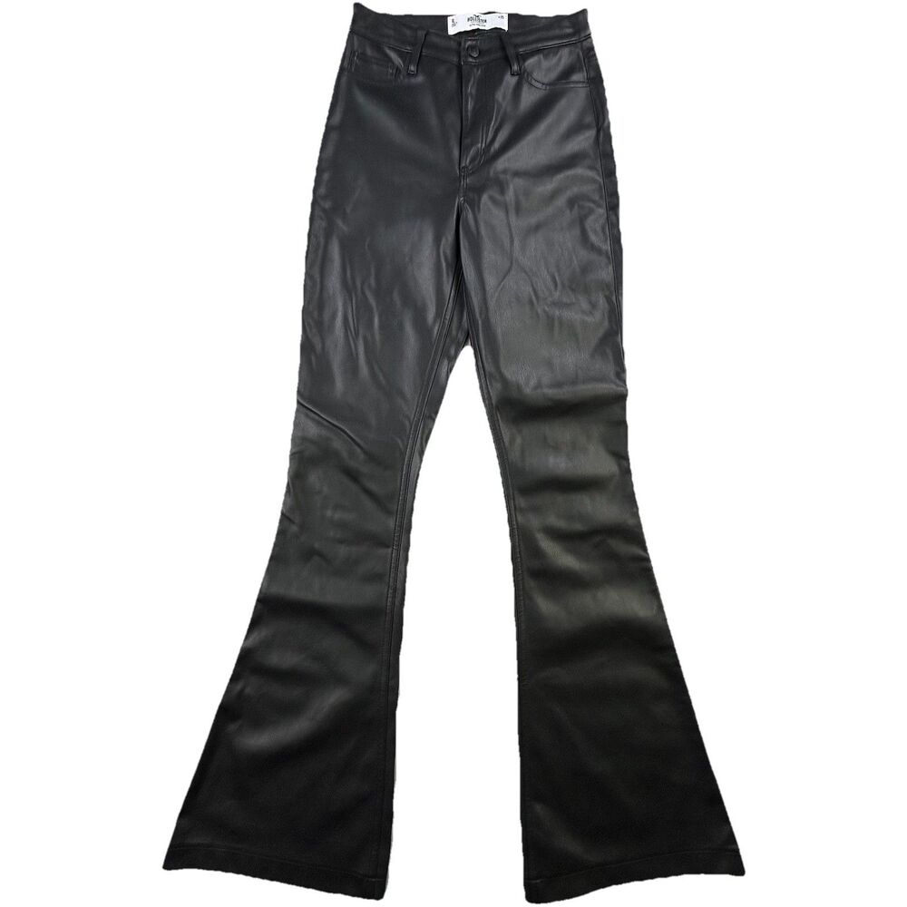 HOLLISTER Faux Leather Pants Women’s 25 Black Flare Ultra High Rise Festival
